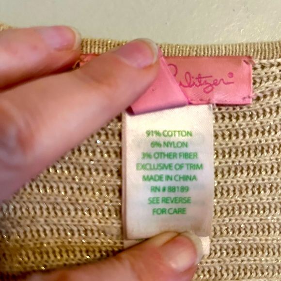 LILLY PULITZER | Sm | Sweater Vest | Fringe | Gold Metallic Threads - Picture 4 of 11